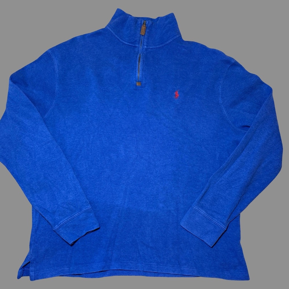 Polo Ralph Lauren Quarter Zip Pullover Mens Large Blue Cotton Knit Sweater